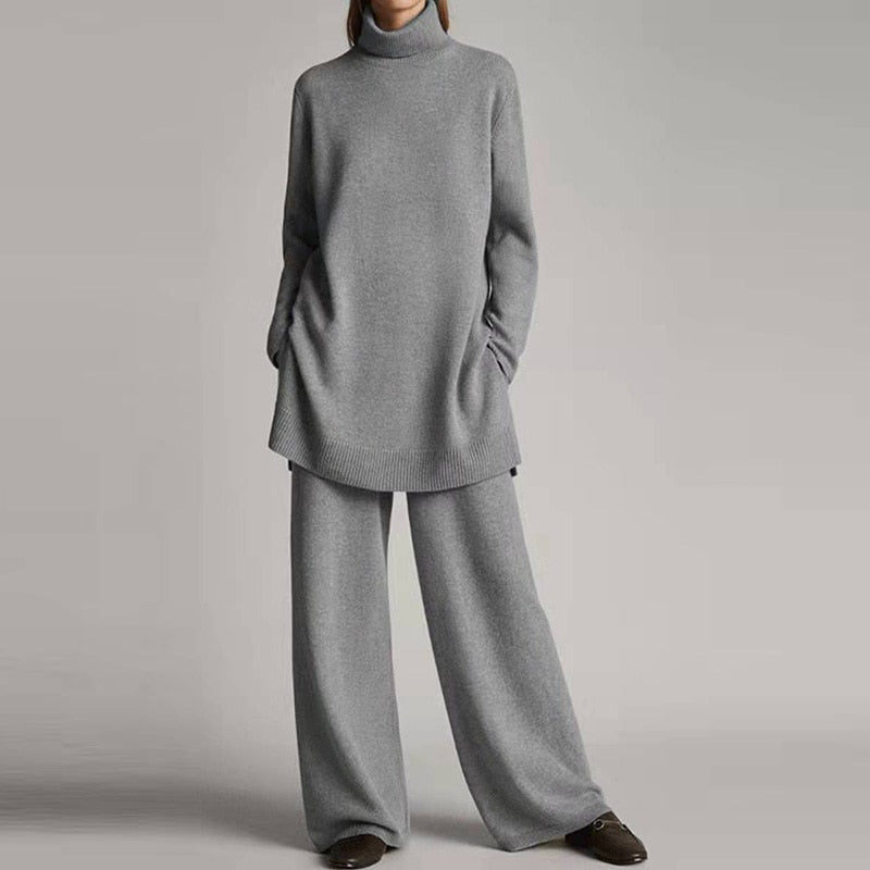 Ensemble Femme Tricot Col Roulé Confort et Pantalon Détente Élégant - PanierRoyale
