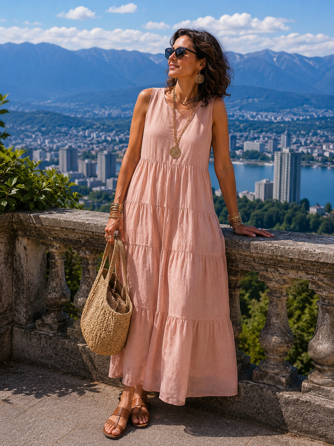 Robe longue Femme en Coton et Lin Sans Manches - PanierRoyale