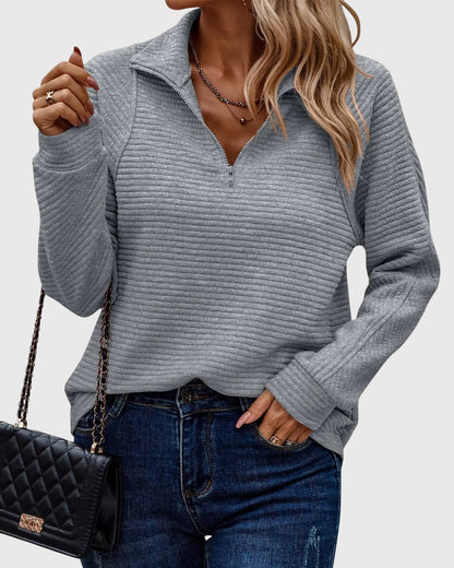 Pull femme décontracté à manches longues avec fermeture éclair