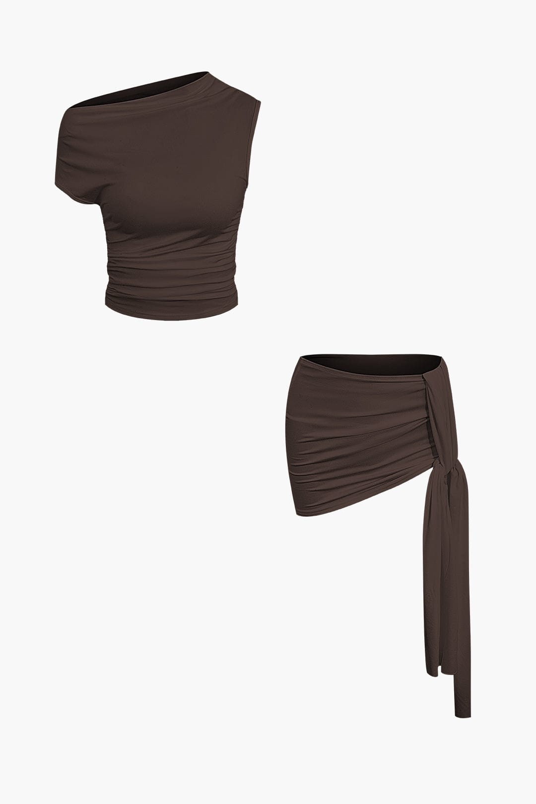 Top Épaule Uniquement & Mini Jupe Drapée pour Soirée Glamour