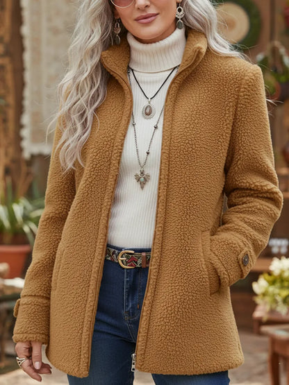 Veste Femme Zippée Effet Polaire Mi-Longue Confortable