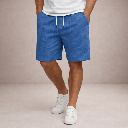 Short Homme Lin Mélangé Taille Cordon Coupe Décontractée