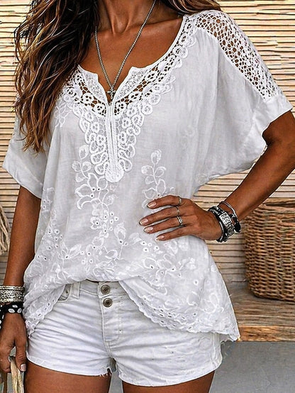 Blouse Femme Broderie Dentelle Florale Coupe Fluide