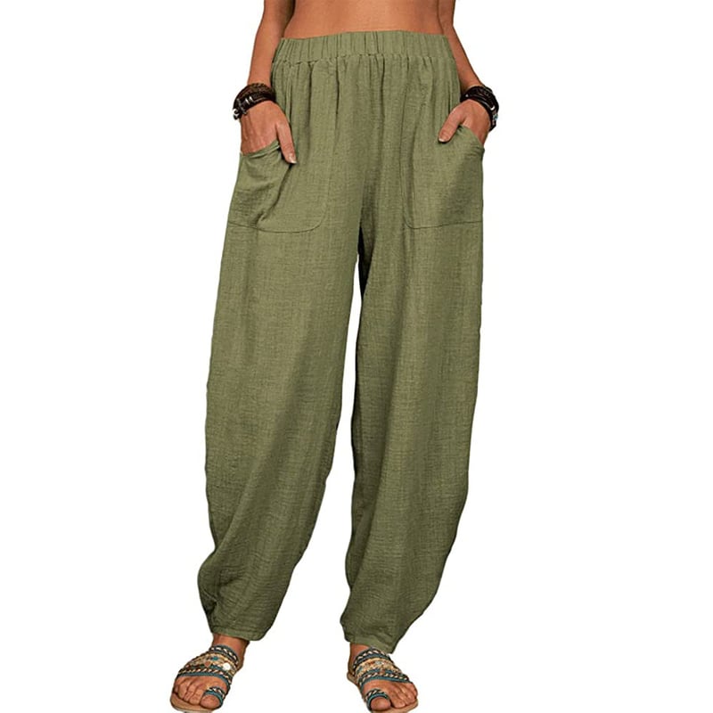 Pantalon Femme Taille Élégante avec Poches Côtelées