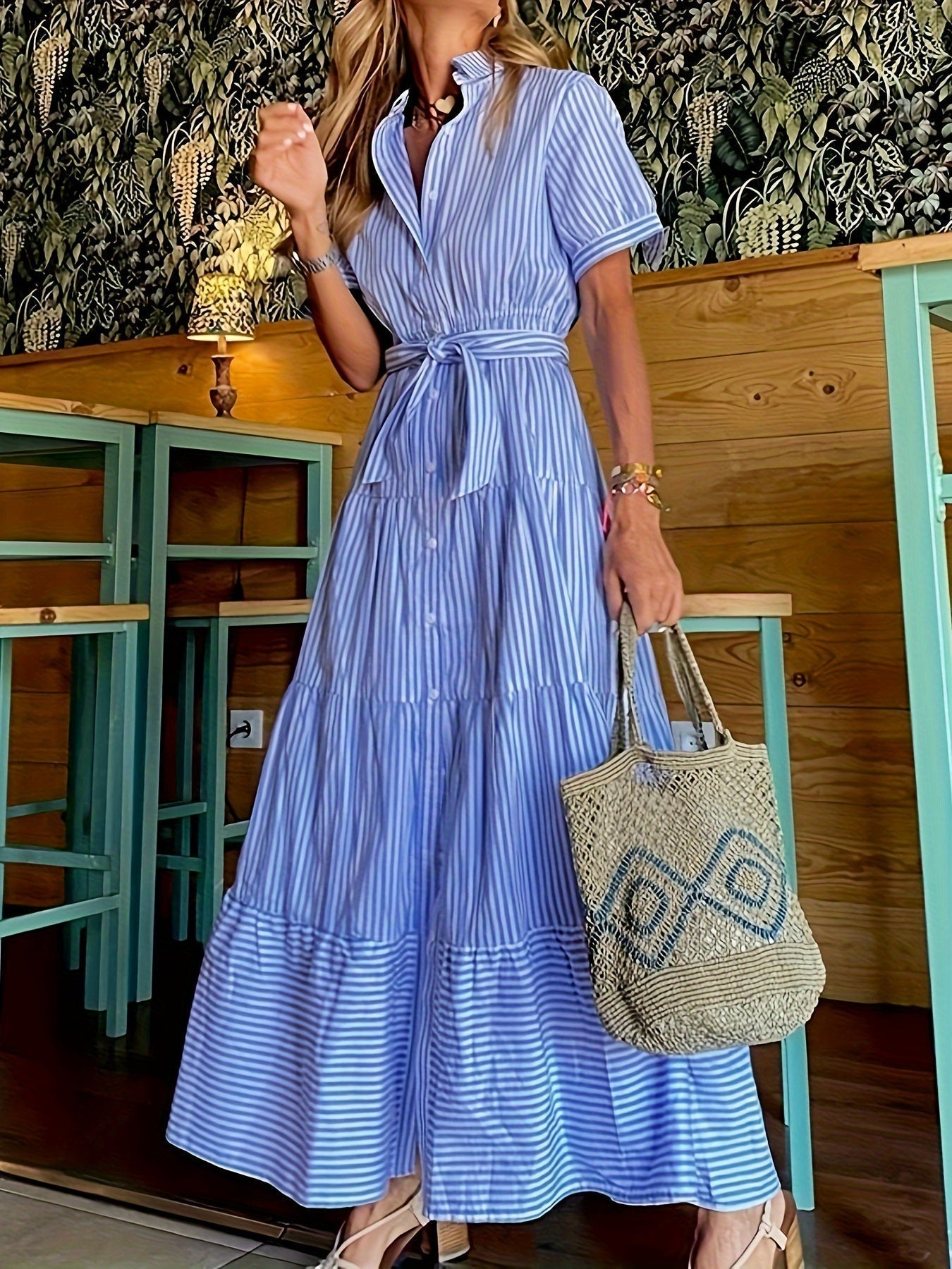 Robe Femme à Rayures Confortable avec Ceinture Élégante - PanierRoyale