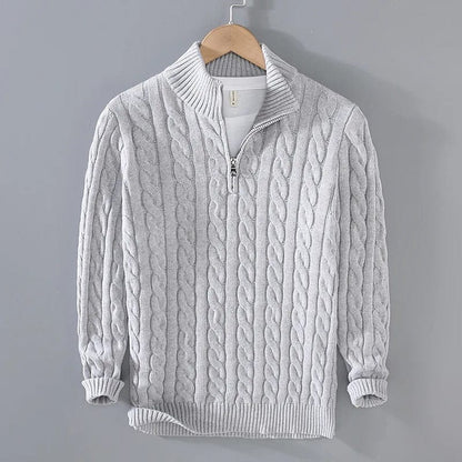 Pull Homme Beige Câblé à Fermeture Éclair