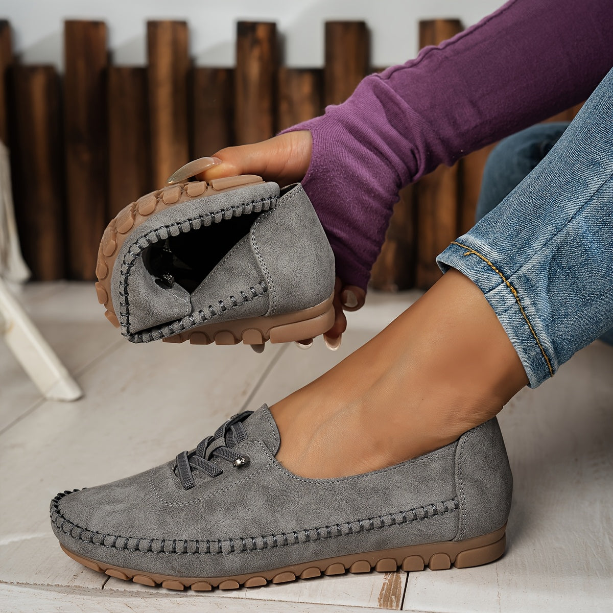 Mocassins Femme Cuir Souple Lacets Semelle Flexible