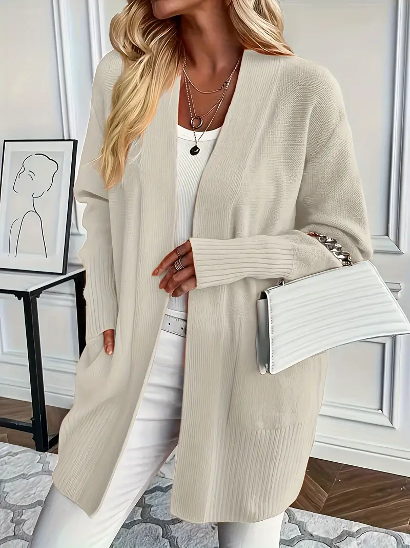 Gilet femme long tricoté beige élégant