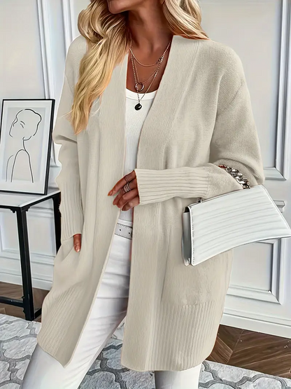 Gilet femme long tricoté beige élégant