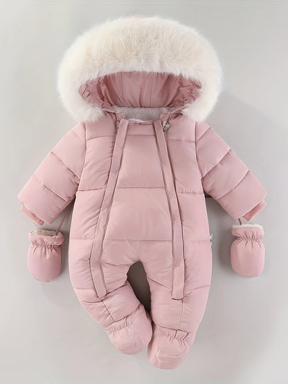 Combinaison Bébé Hiver Douillette avec Capuche et Moufles