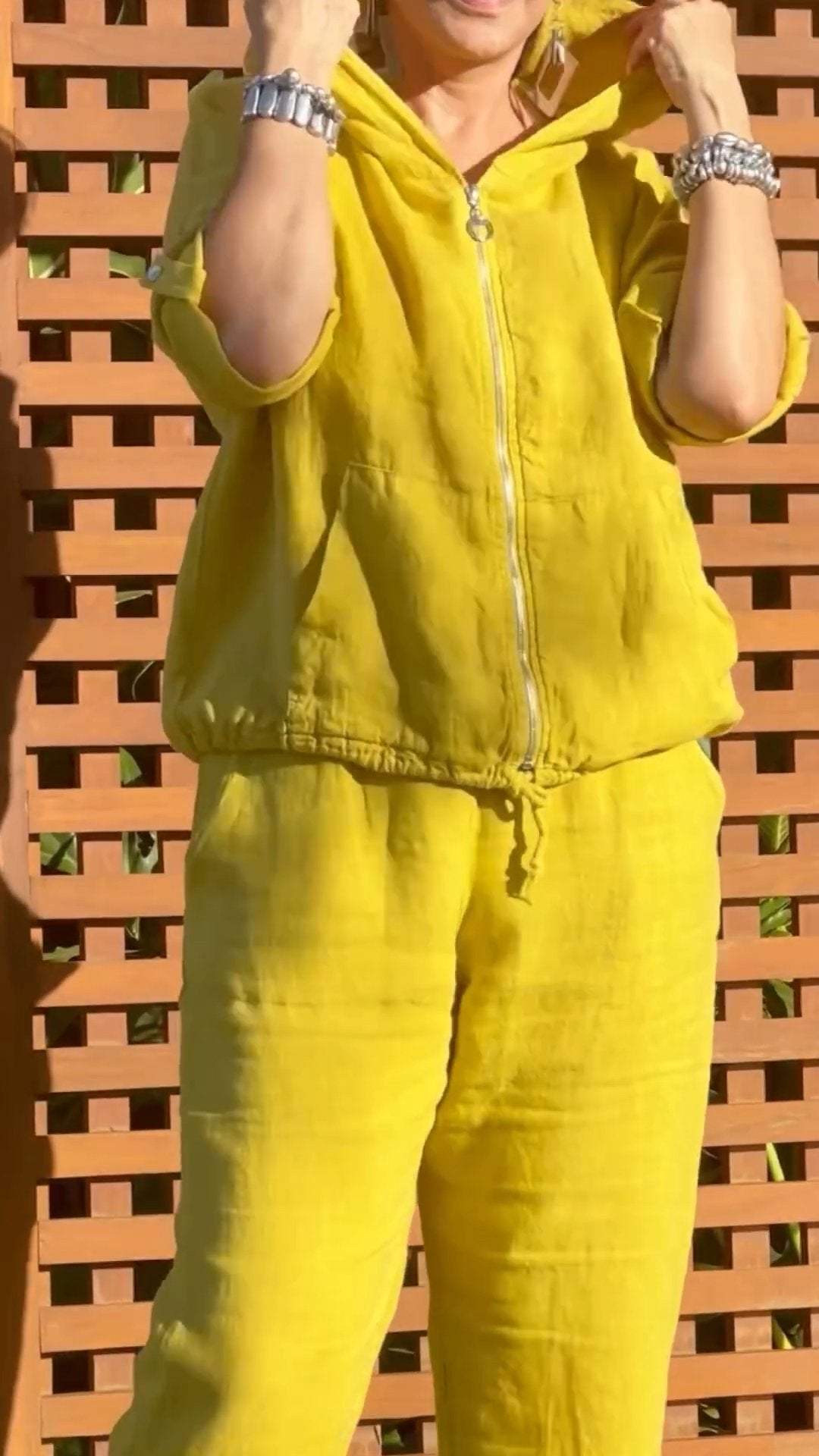 Ensemble Femme Coton Lin Capuche Zippée Coupe Ample