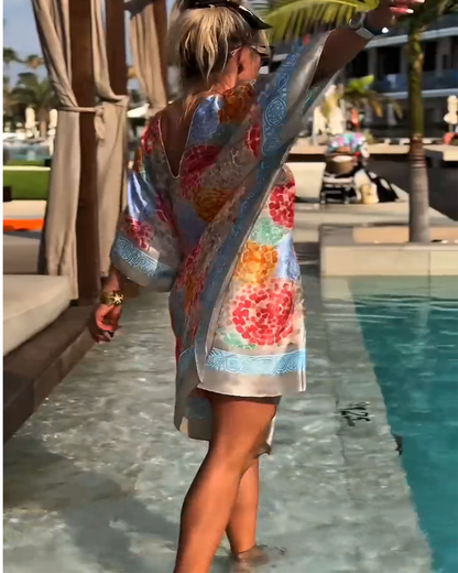 Robe Plage Femme Imprimée Manches Chauve-souris Fluides