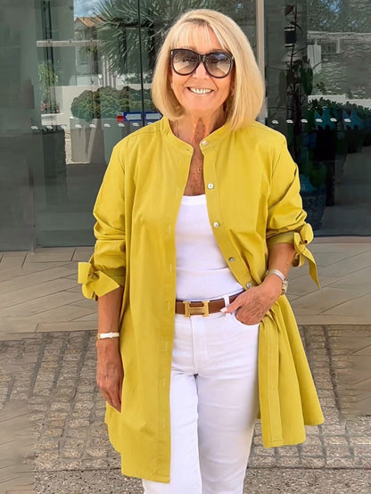 Veste Chemise Longue Femme Coton Boutonnée Coupe Droite