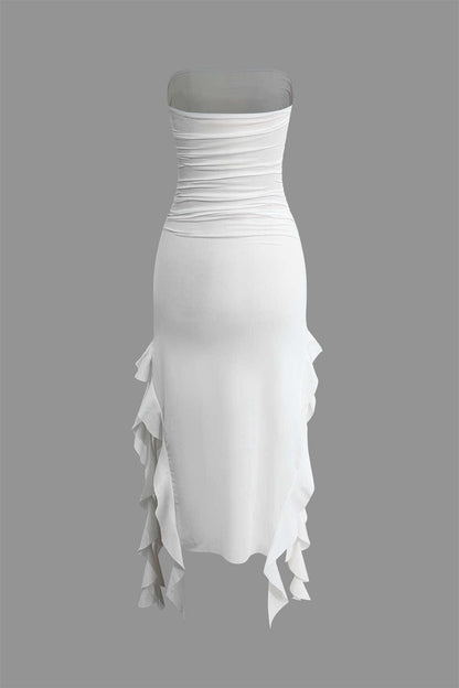 Robe Maxi Élégante avec Volants Féminins