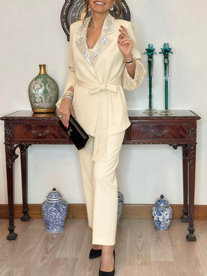 Ensemble Blazer et Pantalon Femme Sequins Coupe Ajustée