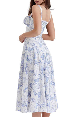 Robe Cocktail Courte à Fleurs avec Corsage