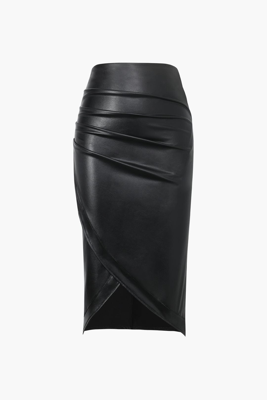 Jupe en Cuir Synthétique Asymétrique Mi-Longue