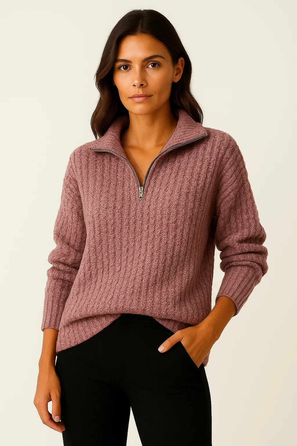 Pull Rose Confortable en Maille Élégante