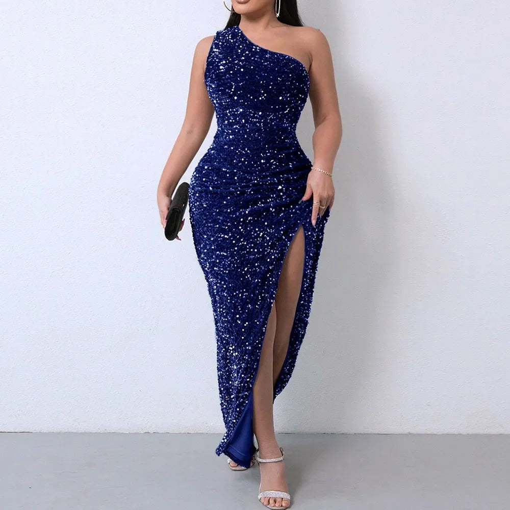 Robe Cocktail Asymétrique avec Fente Haut de Jambes - PanierRoyale