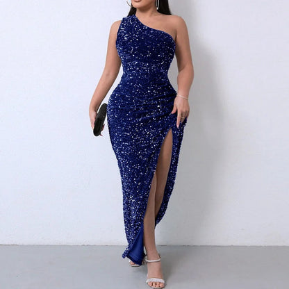 Robe Cocktail Asymétrique avec Fente Haut de Jambes - PanierRoyale