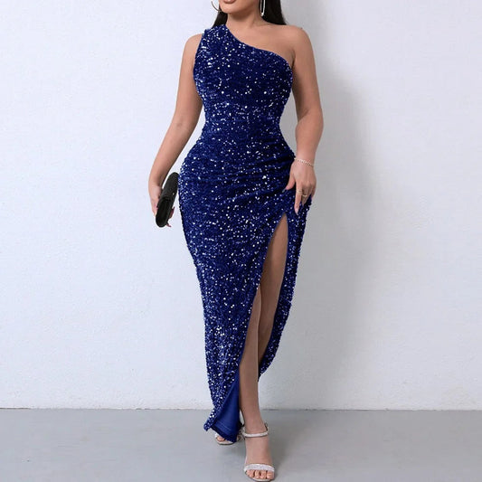 Robe Cocktail Asymétrique avec Fente Haut de Jambes - PanierRoyale