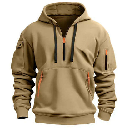 Sweat à capuche noir sport avec poches zippées et manches raglan ajustables