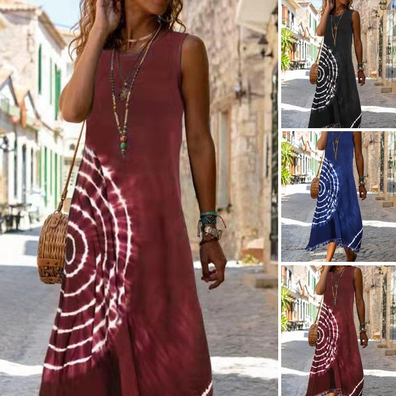 Robe Midi Femme Sans Manches Imprimée Coupe Confortable