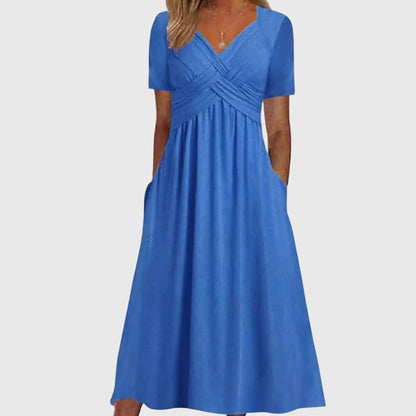 Robe Femme Longue Col V et Manches Courtes