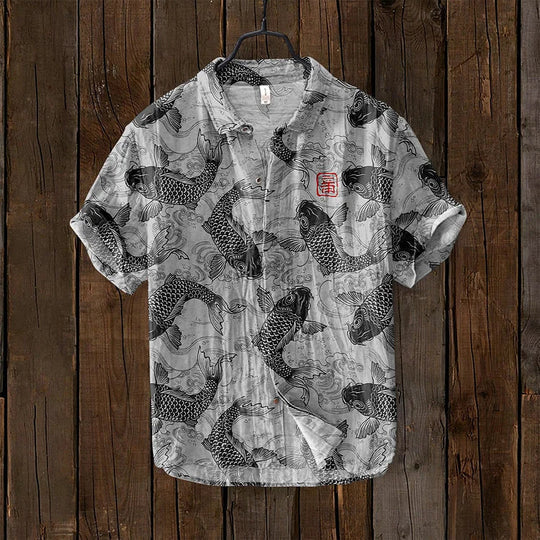 Chemise Homme Décontractée à Poissons