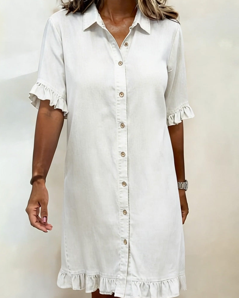 Robe Femme Denim Confortable Boutons et Volants