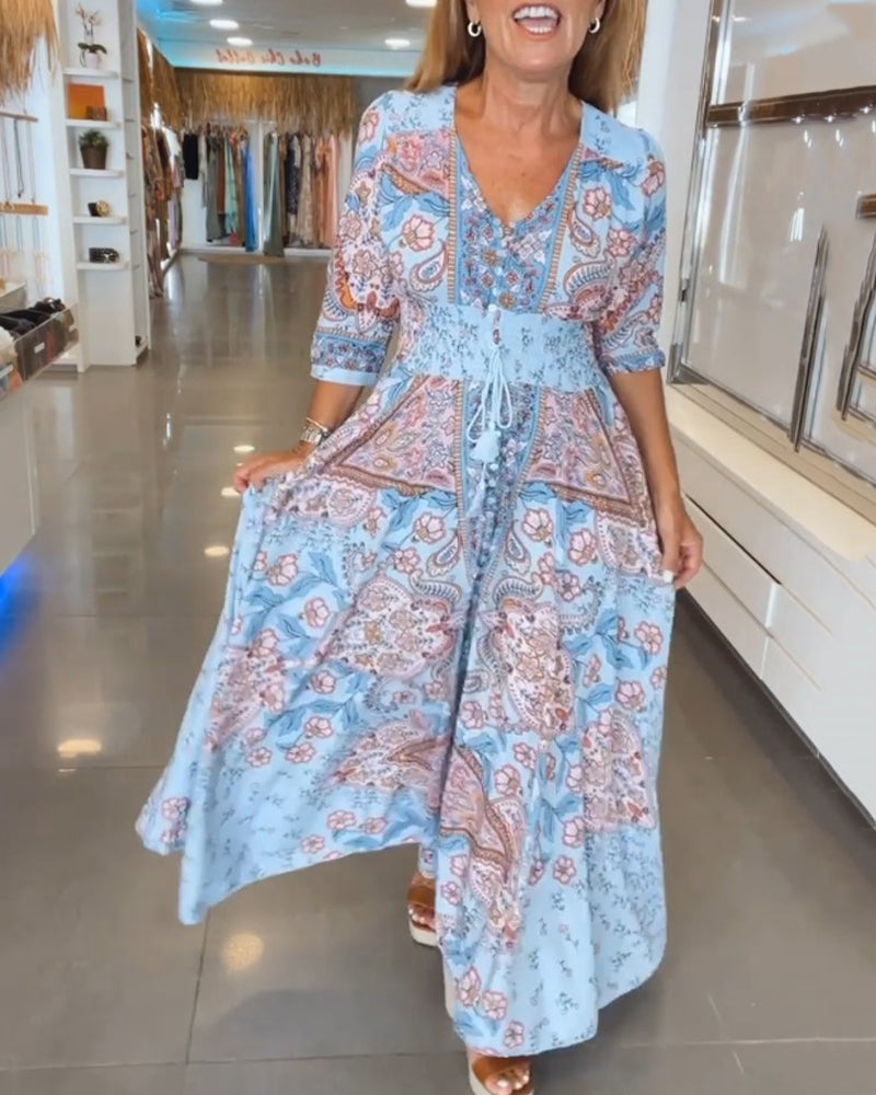 Robe maxi Femme Imprimé Col en V Taille Ajustable - PanierRoyale