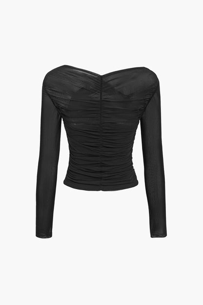 Top femme en maille décolleté avec manches longues