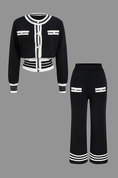 Ensemble Tricot Femme Élégant : Cardigan Court et Pantalon Large - BerlinGlamour