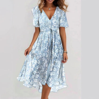 Robe Été en Chiffon Fleuri pour Femme avec Col en V - PanierRoyale