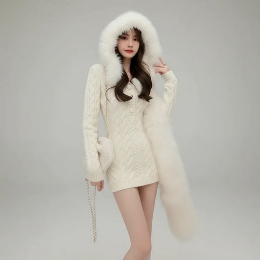 Robe Hiver Chic à Capuche pour Femme - PanierRoyale