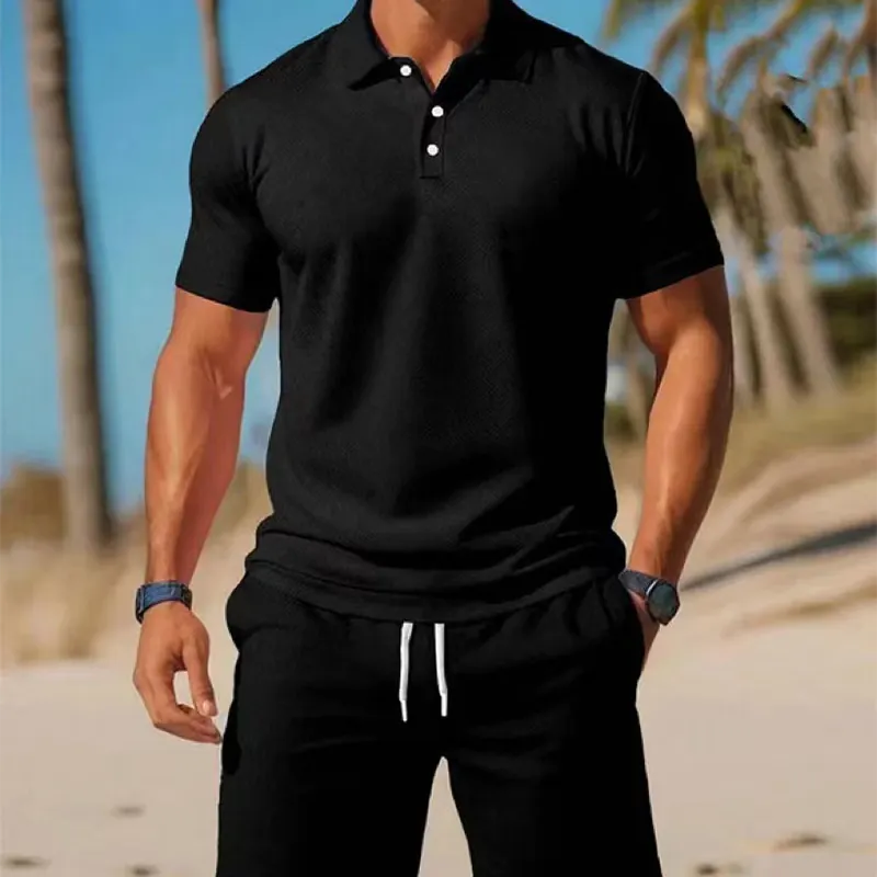 Ensemble Homme Polo Coton et Short Ceinture Cordon