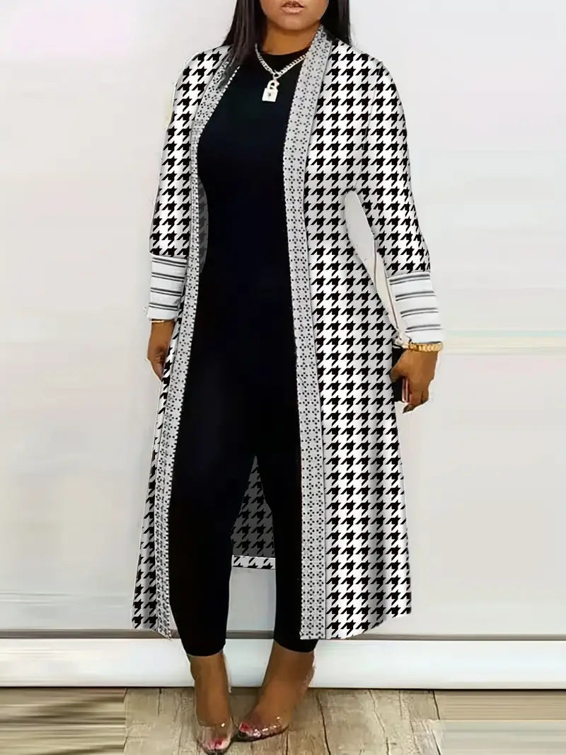 Cardigan Femme Pied-De-Poule Chic et Doux pour Automne - PanierRoyale