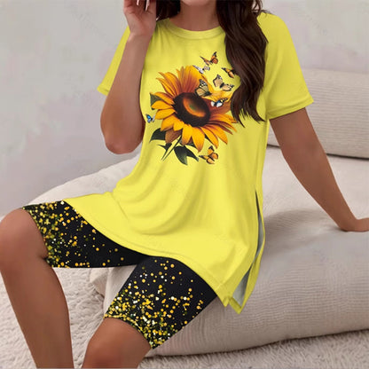Ensemble Femme Tunique Longue et Short Imprimé Floral Coupe