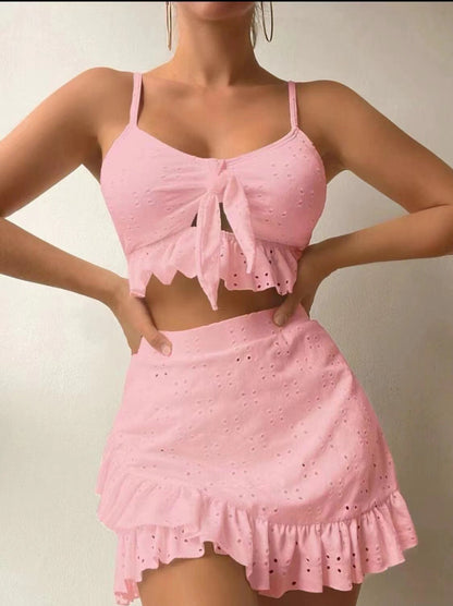 Maillot de Bain Féminin 3 Pièces Dentelle et Haut de Bain Élégant