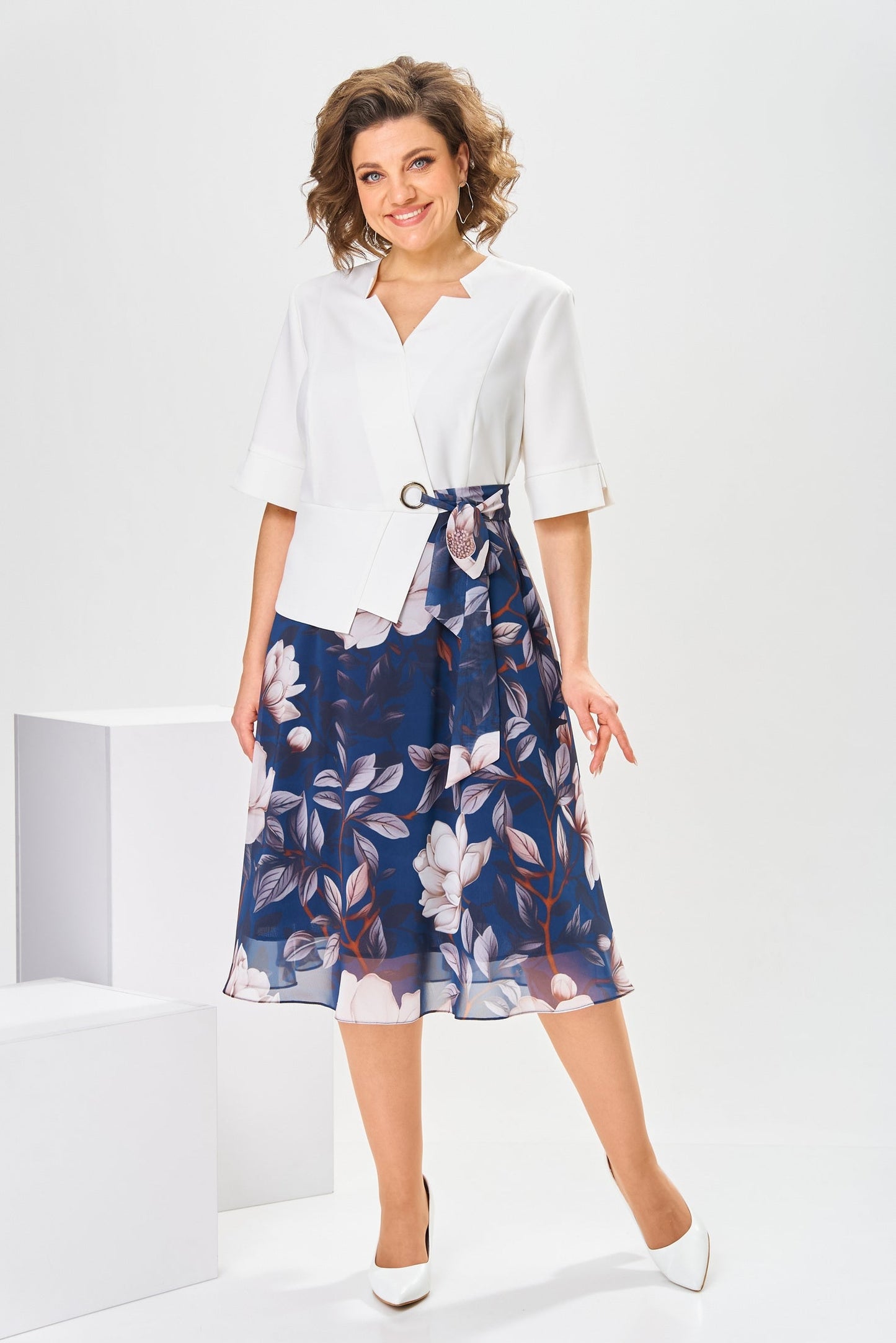 Robe midi Femme Coton Soie Fluide Manches Courtes - PanierRoyale