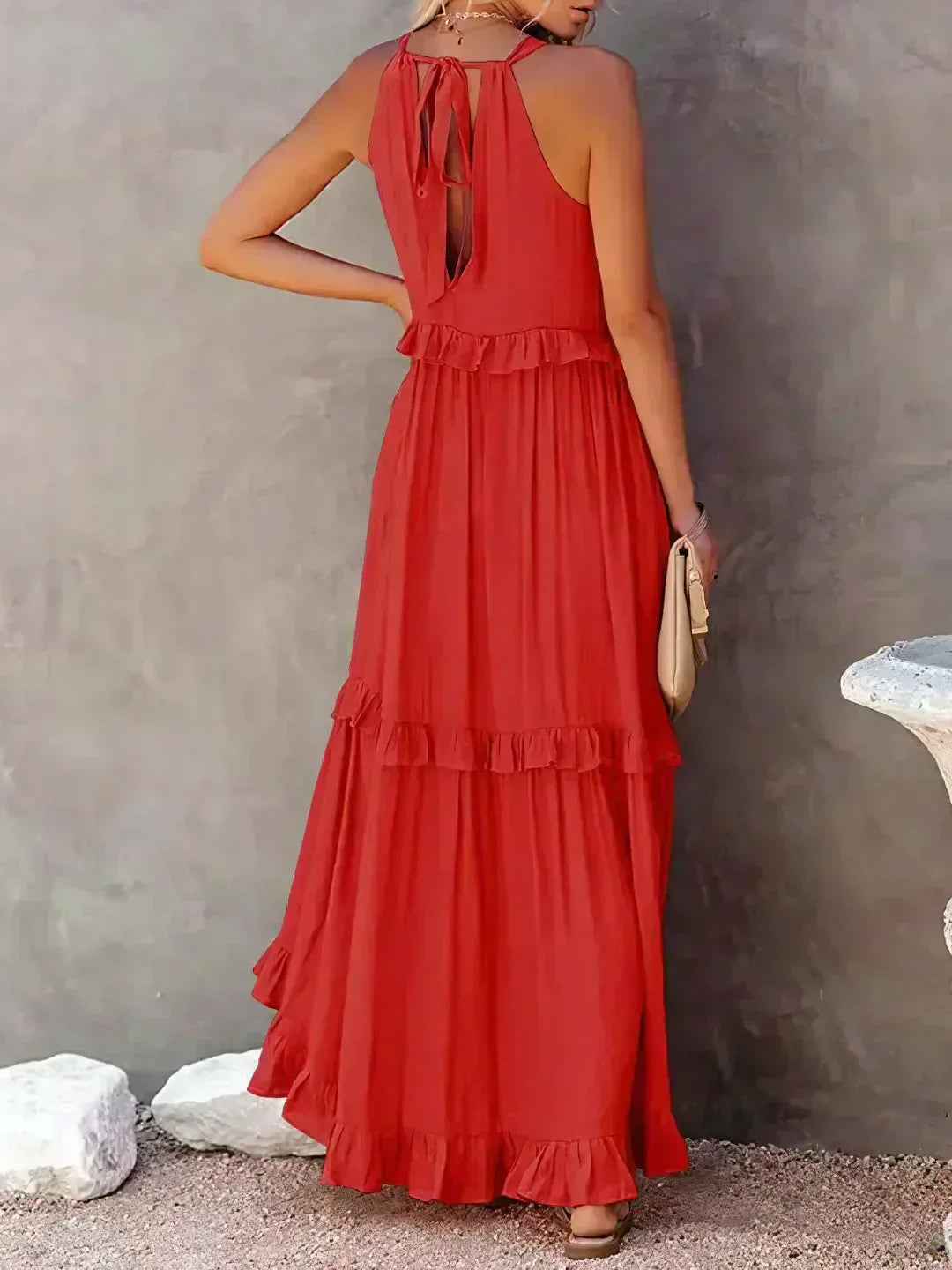 Robe Bohème Été avec Volants et Décolleté Profond