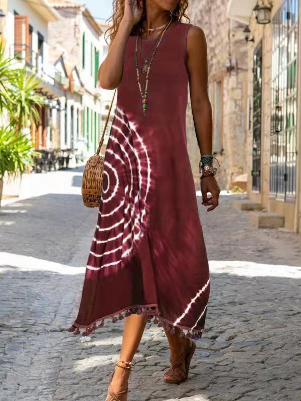 Robe Midi Femme Sans Manches Imprimée Coupe Confortable