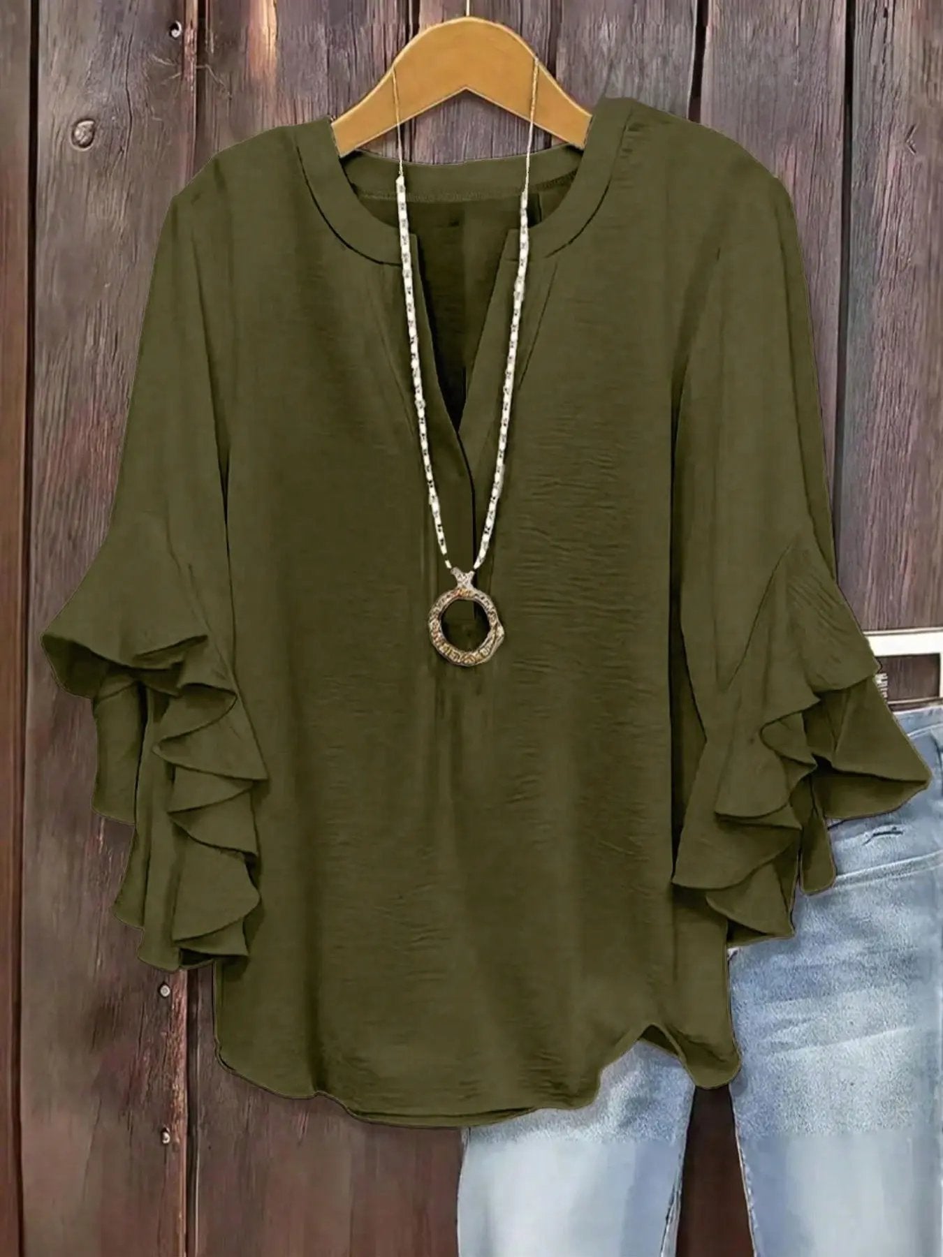 Blouse Femme Manches Volantées Col V Élégant