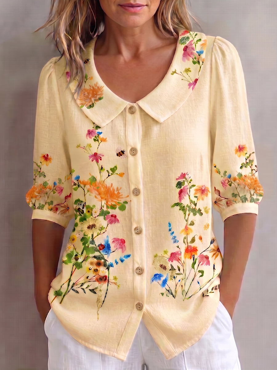 Blouse Femme Coton Lin Coupe Vintage Élégante - PanierRoyale