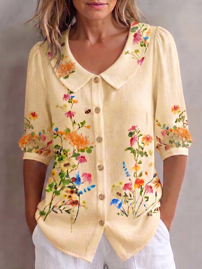 Blouse Femme Coton Lin Coupe Vintage Élégante - PanierRoyale
