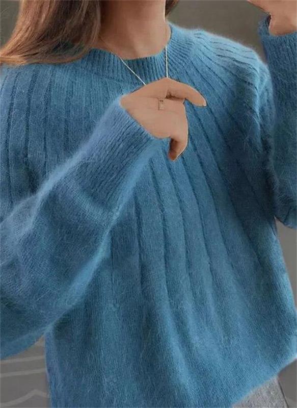 Pull Femme Laine Mélangée Marine à Manches Longues - PanierRoyale