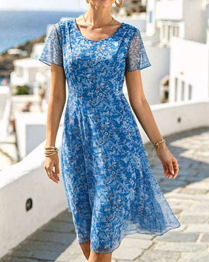Robe Femme Coupe A en Tissu Léger Manches Courtes