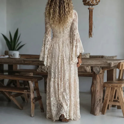 Robe longue Femme Dentelle Vintage Manches évasées