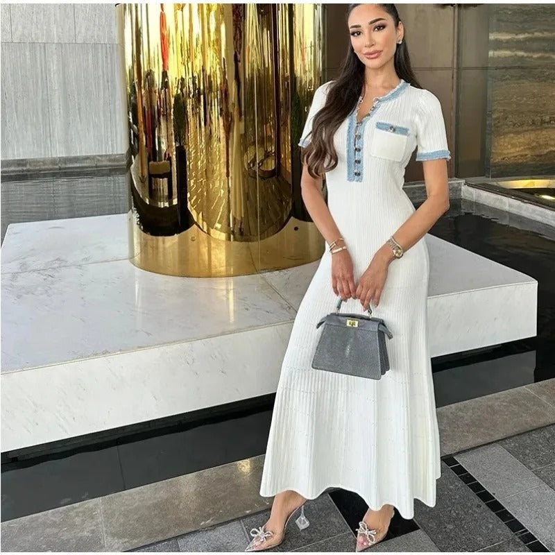 Robe Longue Décontractée à Manches Courtes et Boutons - PanierRoyale