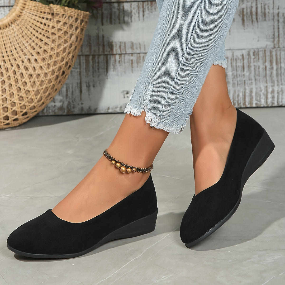 Ballerines Femme Talon Compensé Confortable Texture Douce